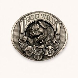Vintage 1994 Bergamot Womens Belt Buckle Hog Wild Cycle Pig Biker USA Made Biker